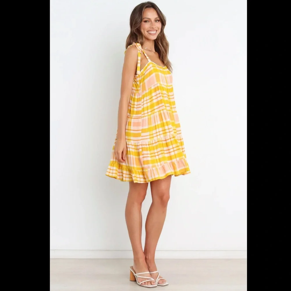 Petal & Pup Yellow and Peach Plaid Mini Dress - Picture 6 of 15